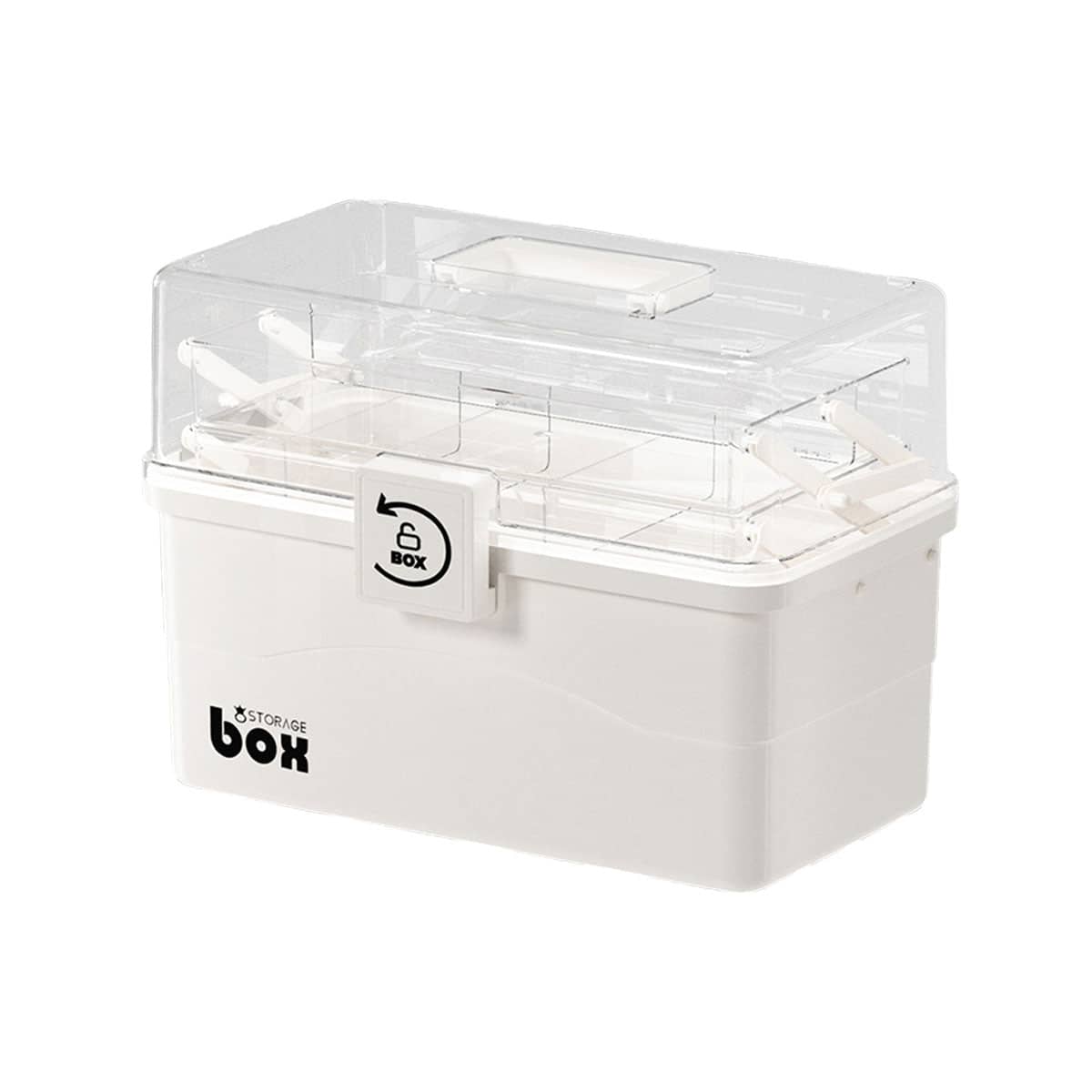 Household Storage Box with Clear Lid and Handle, Multi Tier Organiser - Large (28 x 16.5 x 15.5 cm)