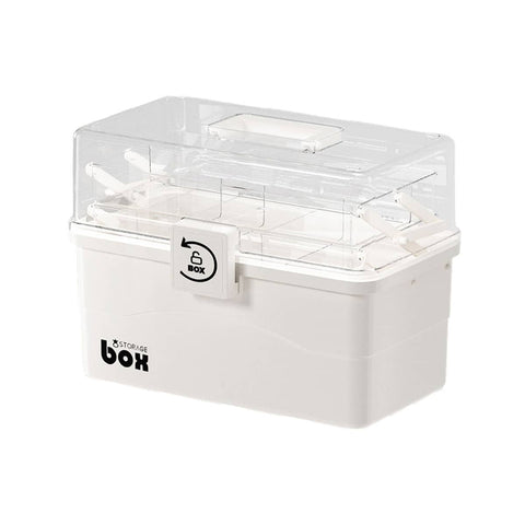Household Storage Box with Clear Lid and Handle, Multi Tier Organiser - Large (28 x 16.5 x 15.5 cm)