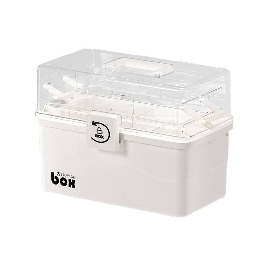 Household Storage Box with Clear Lid and Handle, Multi Tier Organiser - Large (28 x 16.5 x 15.5 cm)