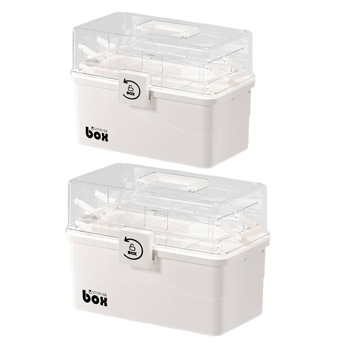 Household Storage Box with Clear Lid and Handle, Multi Tier Organiser - Large (28 x 16.5 x 15.5 cm) - view 3