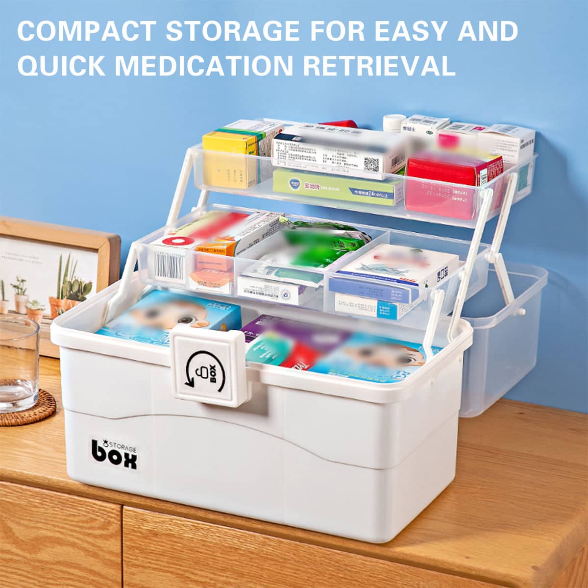 Household Storage Box with Clear Lid and Handle, Multi Tier Organiser - Large (28 x 16.5 x 15.5 cm) - view 5