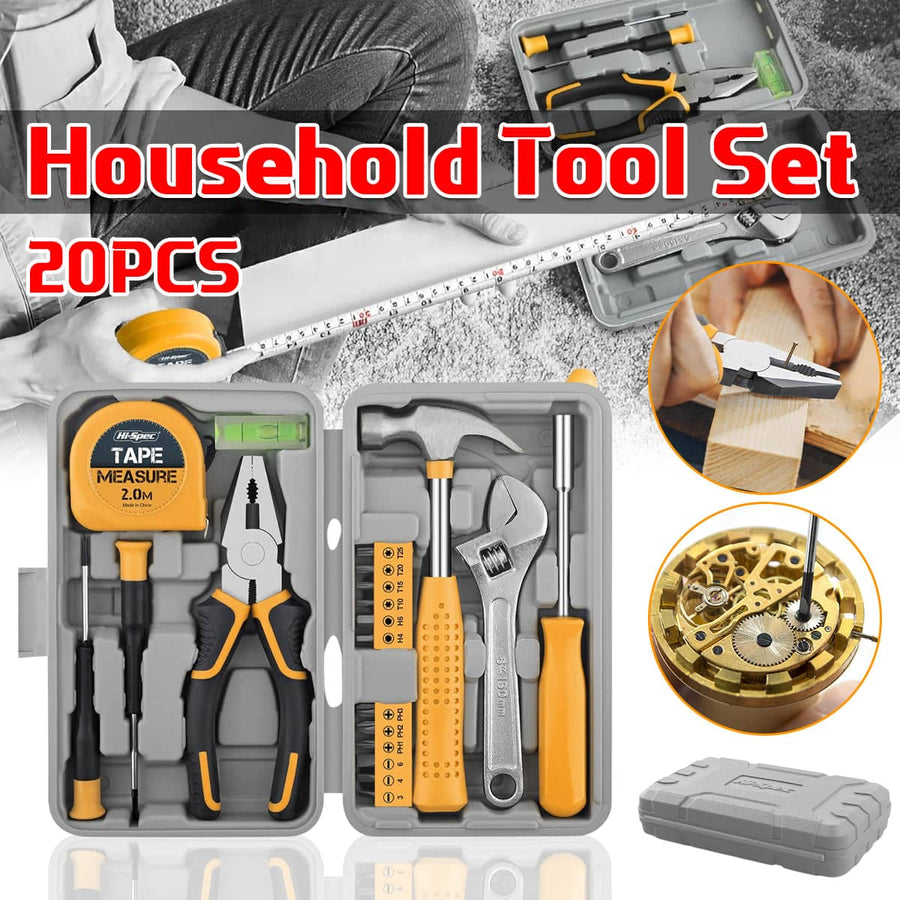 Household Tool Set 20 Piece Home Repair Kit with Screwdrivers, Pliers, Wrench and Hammer