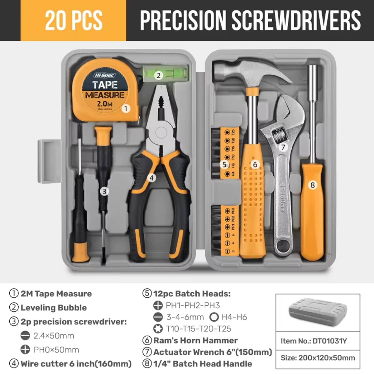 Household Tool Set 20 Piece Home Repair Kit with Screwdrivers, Pliers, Wrench and Hammer - view 3
