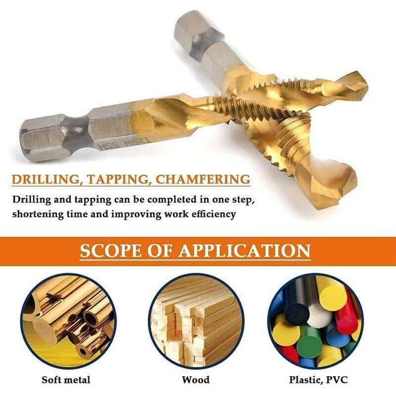 HSS Hex Shank Tap Drill Bits Metric Thread Countersink Set, Pack of 6 - view 5