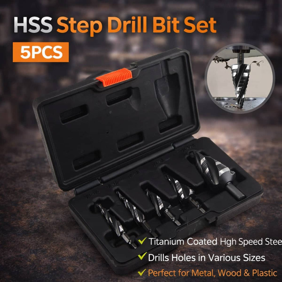 HSS Step Drill Bit Set for Metal, Wood and Plastic - Pack of 5