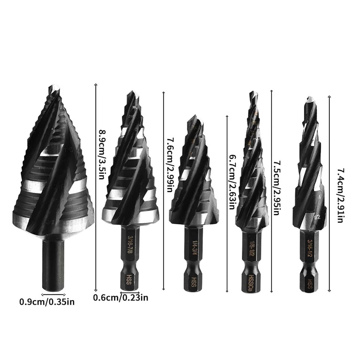 HSS Step Drill Bit Set for Metal, Wood and Plastic - Pack of 5 - view 4