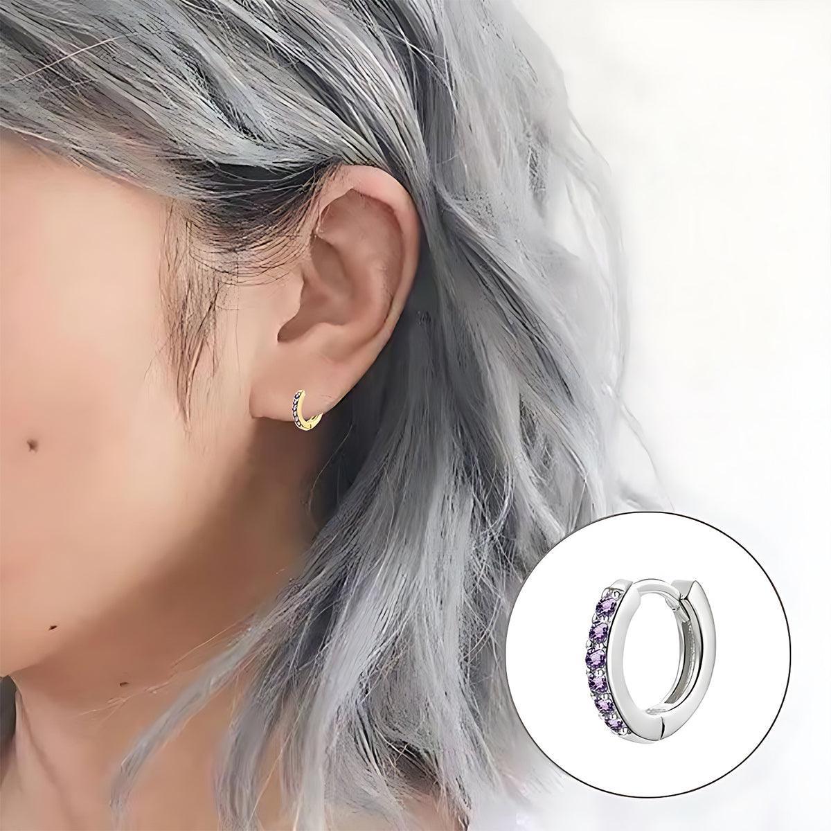 Huggie Hoop Earring Single, 10mm - Gold, Black Crystal - view 10