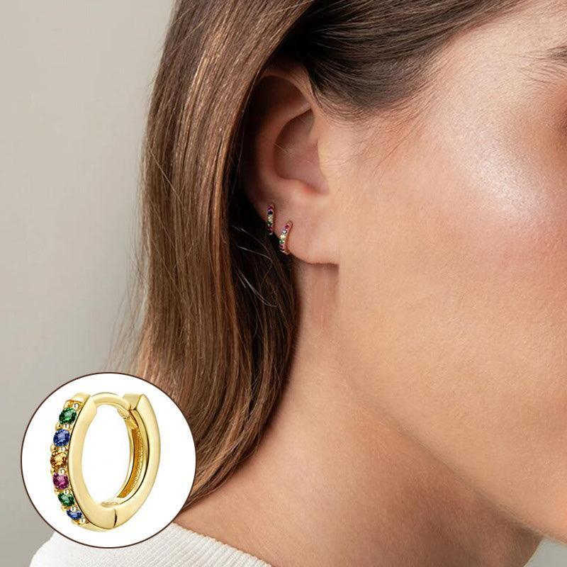 Huggie Hoop Earring Single, 10mm - Gold, Black Crystal - view 7