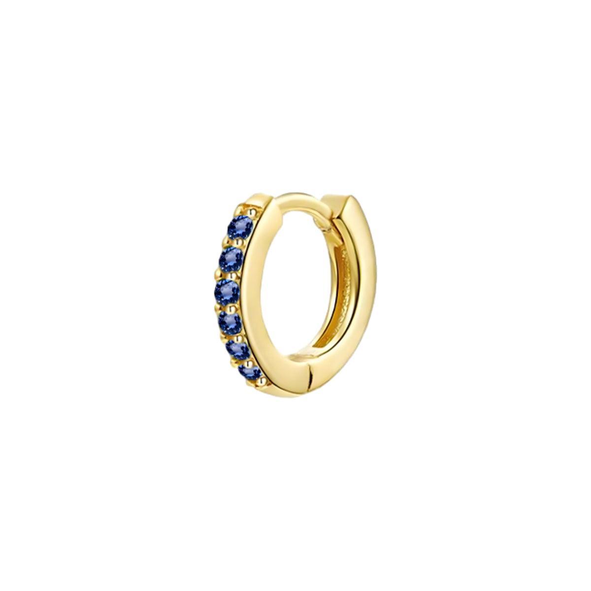 Huggie Hoop Earring Single, 10mm - Gold, Blue Crystal
