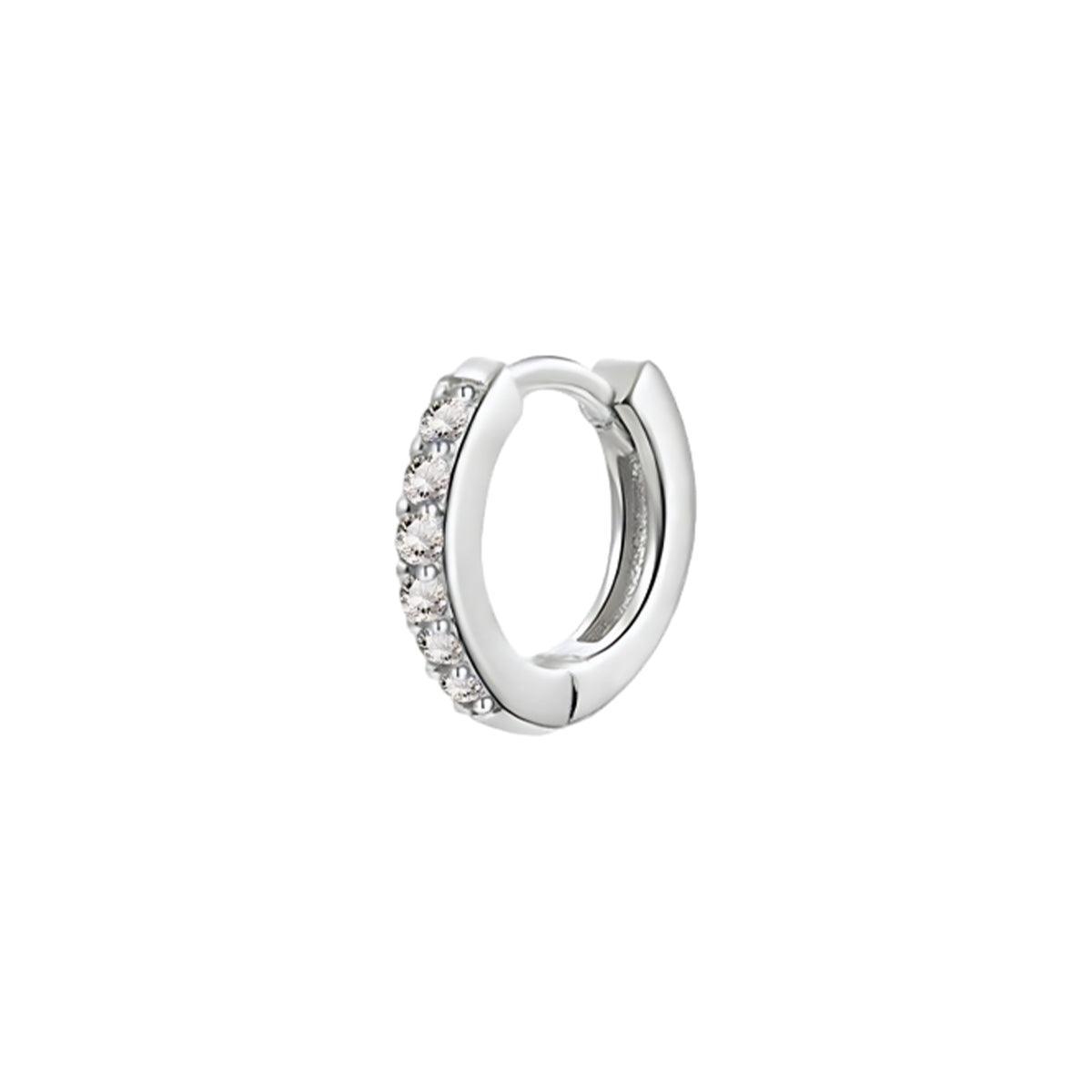 Huggie Hoop Earring Single, 10mm - Silver, Clear Crystal
