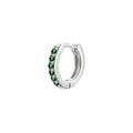 Huggie Hoop Earring Single, 10mm - Silver, Green Crystal