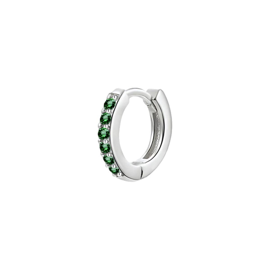 Huggie Hoop Earring Single, 10mm - Silver, Green Crystal