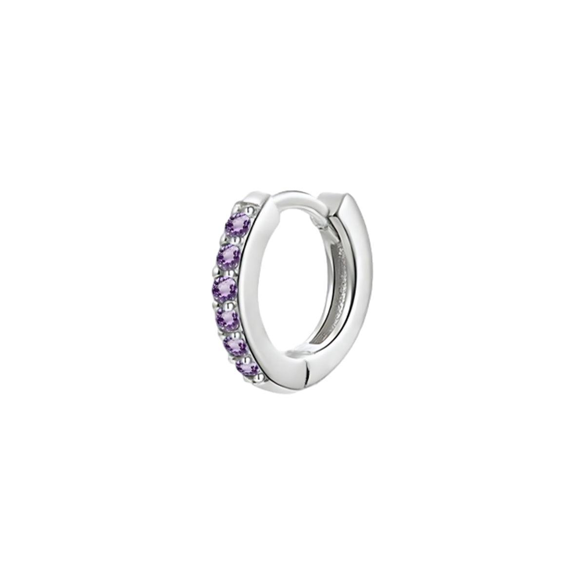 Huggie Hoop Earring Single, 10mm - Silver, Purple Crystal