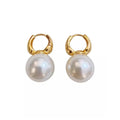 Huggie Hoop Earrings with Large Pearl Drop for Women - Gold and Pearl