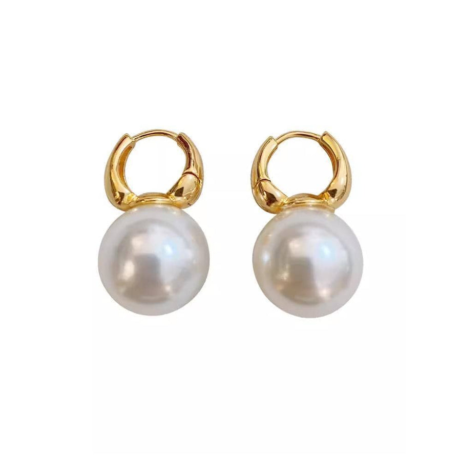 Huggie Hoop Earrings with Large Pearl Drop for Women - Gold and Pearl