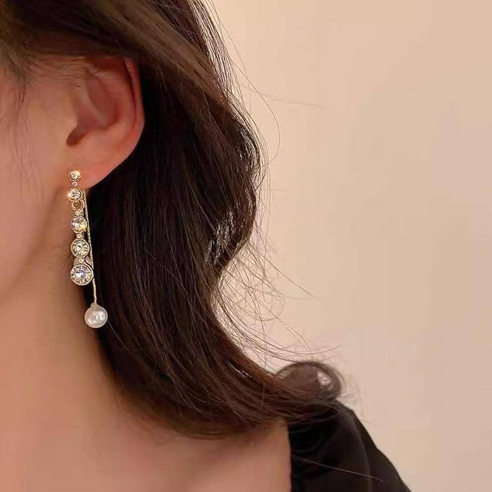 Huggie Hoop Earrings with Large Pearl Drop for Women - Gold and Pearl - view 4