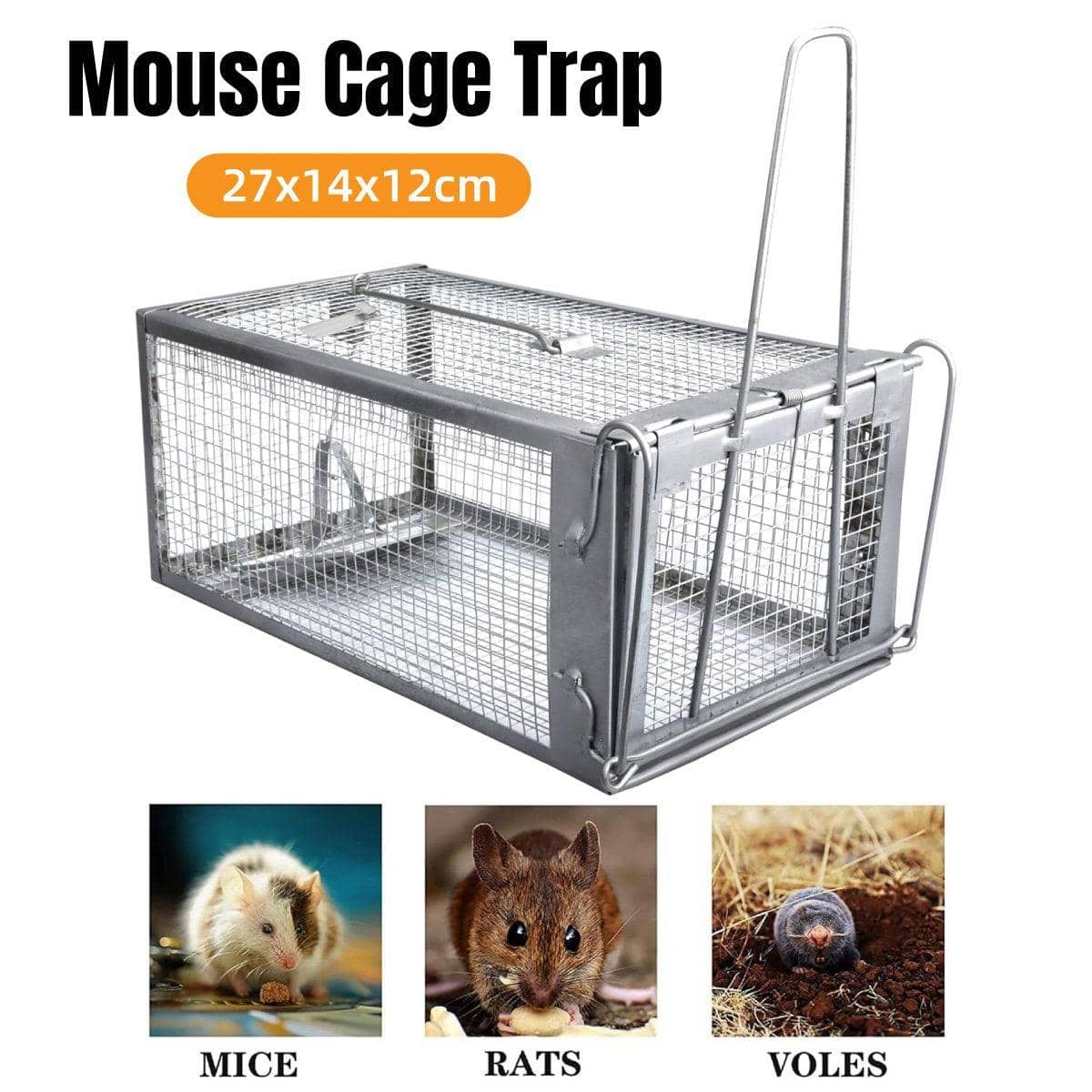 Humane Live Catch Rodent Trap Cage - Single Door, 27 x 14 x 12 cm