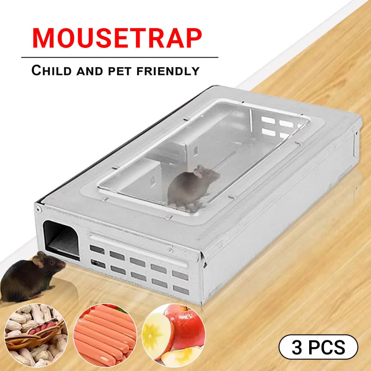 Humane Rodent Catcher Boxes with Inspection Lids, Pack of 3