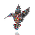 Hummingbird Brooch, Retro Silver Tone - Multicolour