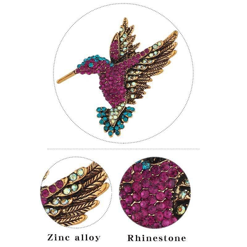 Hummingbird Brooch, Retro Silver Tone - Multicolour - view 5