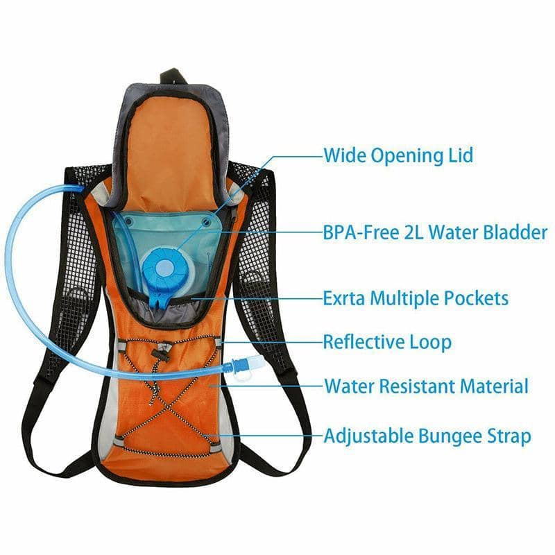 Hydration Pack Backpack with 2 Litre Water Bladder for Hiking and Cycling - Black - view 4