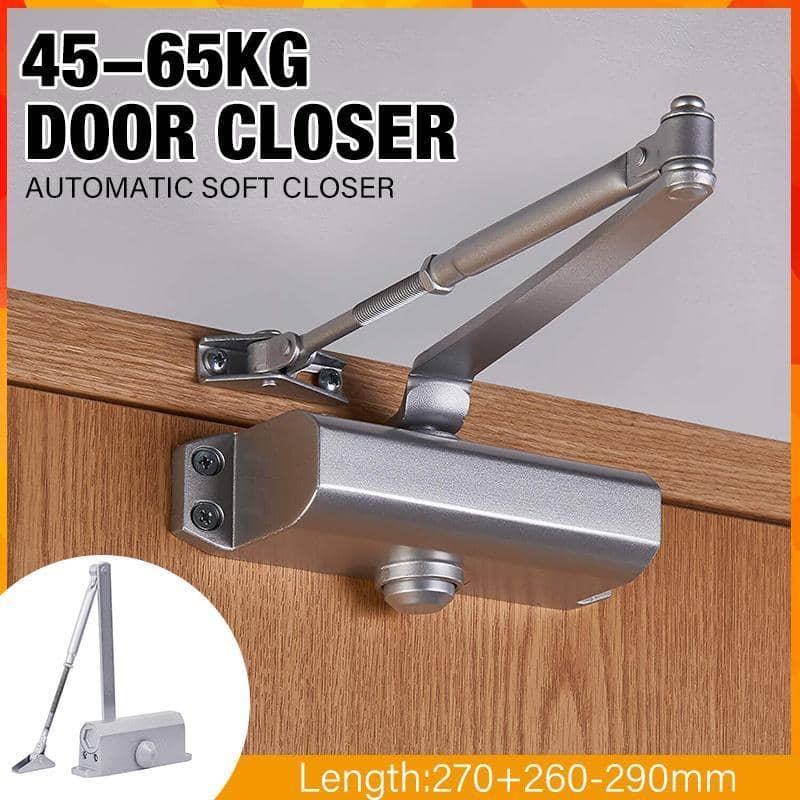 Hydraulic Door Closer for 45 to 65 kg Doors - Silver Aluminium