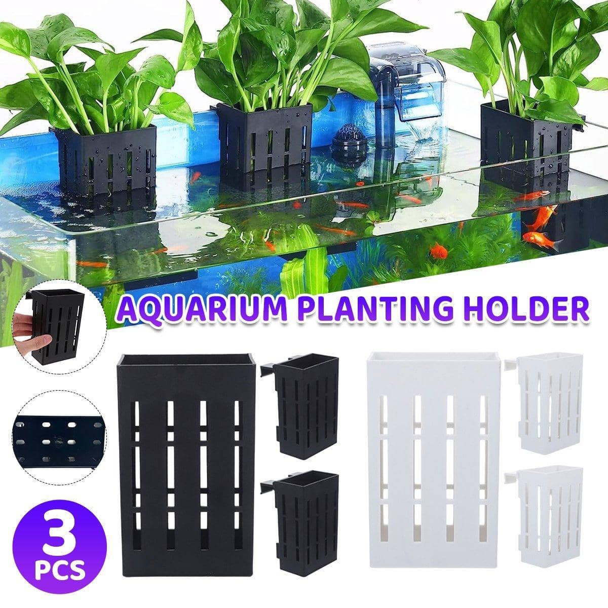 Hydroponic Plant Holder Baskets for Aquarium, Pack of 3 - Black - view 2