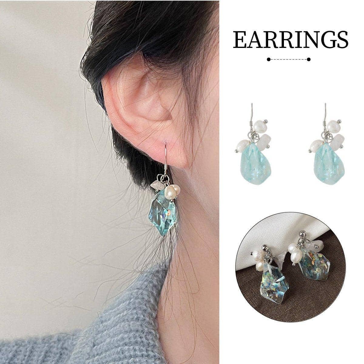 Ice Blue Pearl Drop Earrings, Elegant Fashion Jewellery for Girls and Women