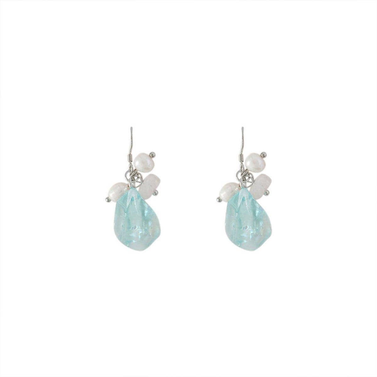 Ice Blue Pearl Drop Earrings, Elegant Fashion Jewellery for Girls and Women - view 2