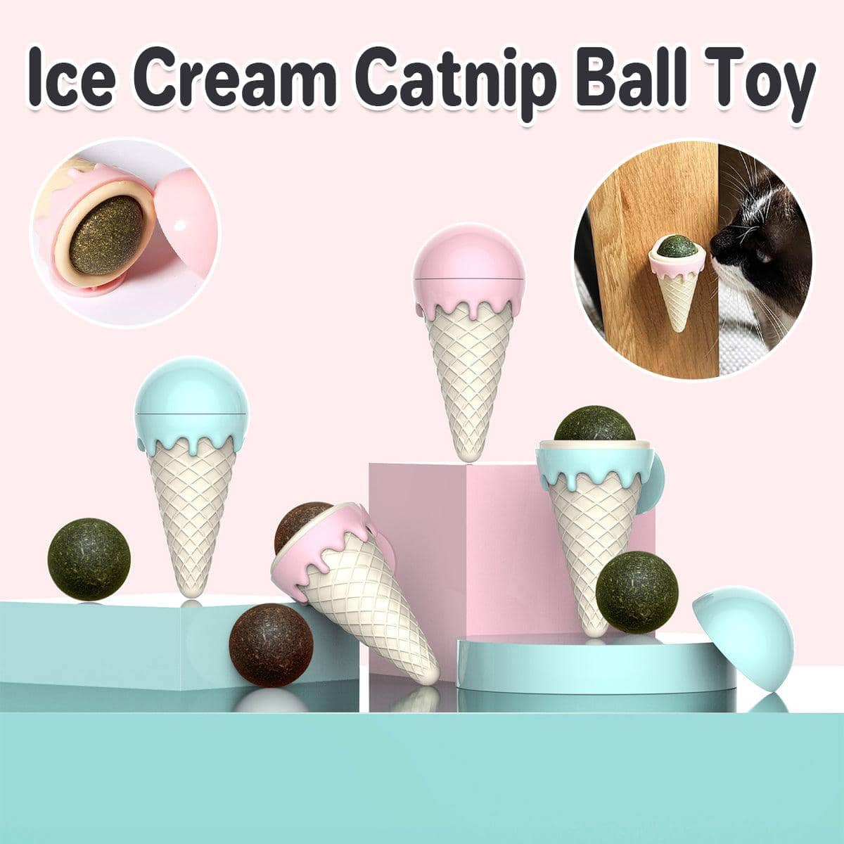 Ice Cream Cone Catnip Toy for Cats - Pink - view 2