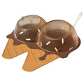Ice Cream Shaped Pet Bowl Set with Feeding Mat and Spoon - Brown