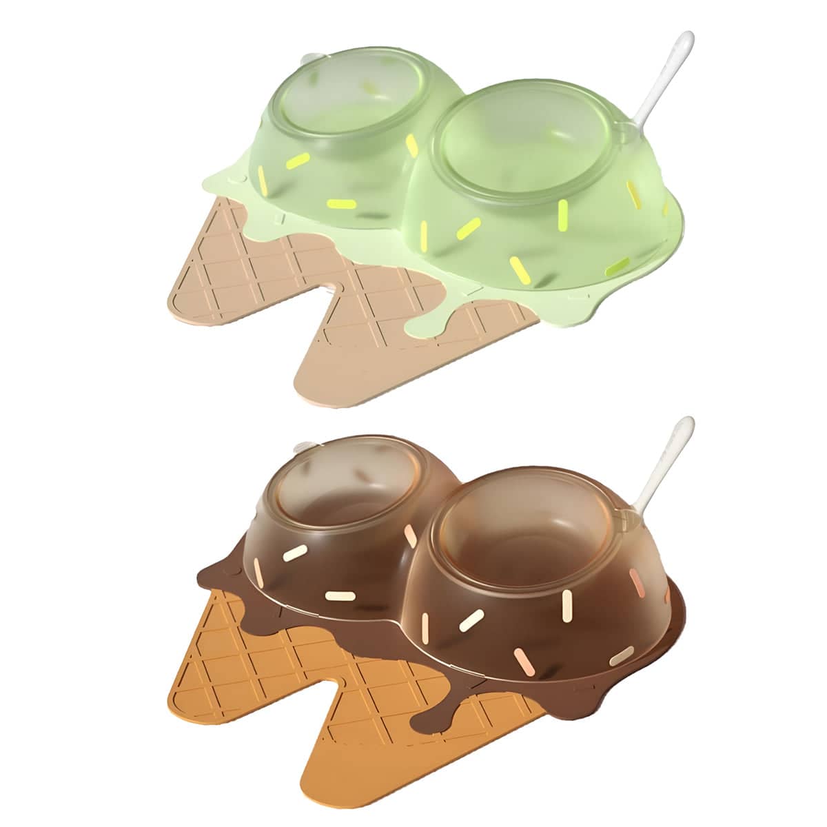 Ice Cream Shaped Pet Bowl Set with Feeding Mat and Spoon - Brown - view 3