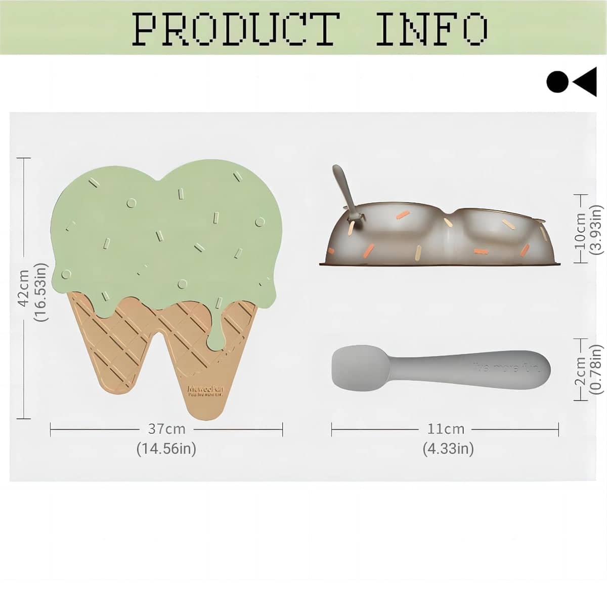 Ice Cream Shaped Pet Bowl Set with Feeding Mat and Spoon - Brown - view 4