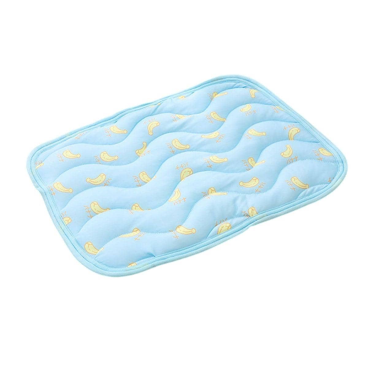 Ice Silk Pet Cooling Mat - Blue Banana Print, Small (50 x 40 cm)