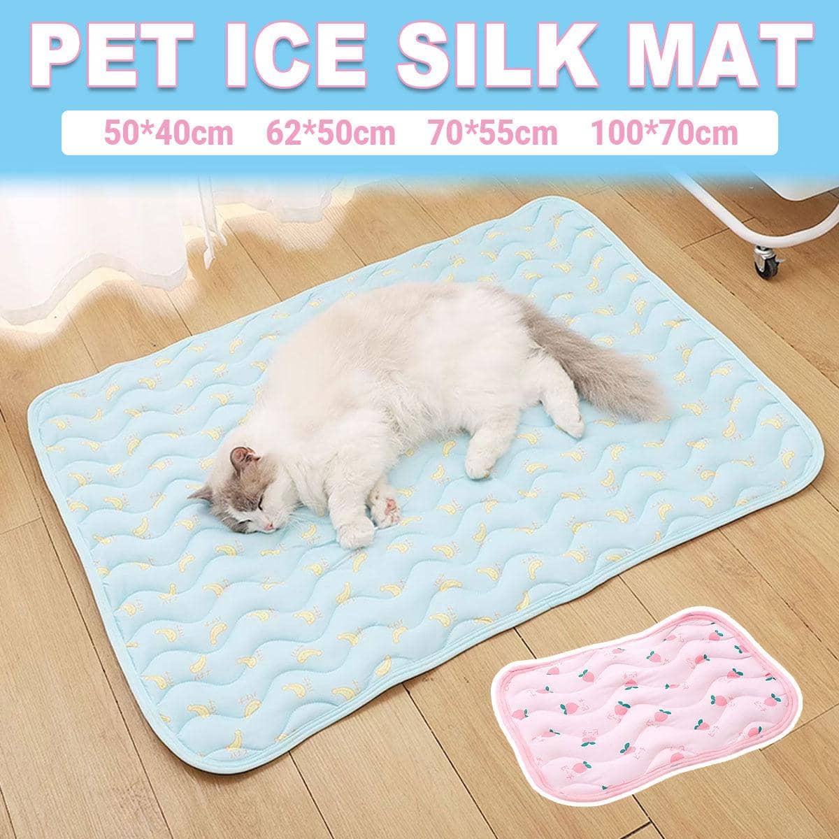 Ice Silk Pet Cooling Mat - Blue Banana Print, Small (50 x 40 cm) - view 2