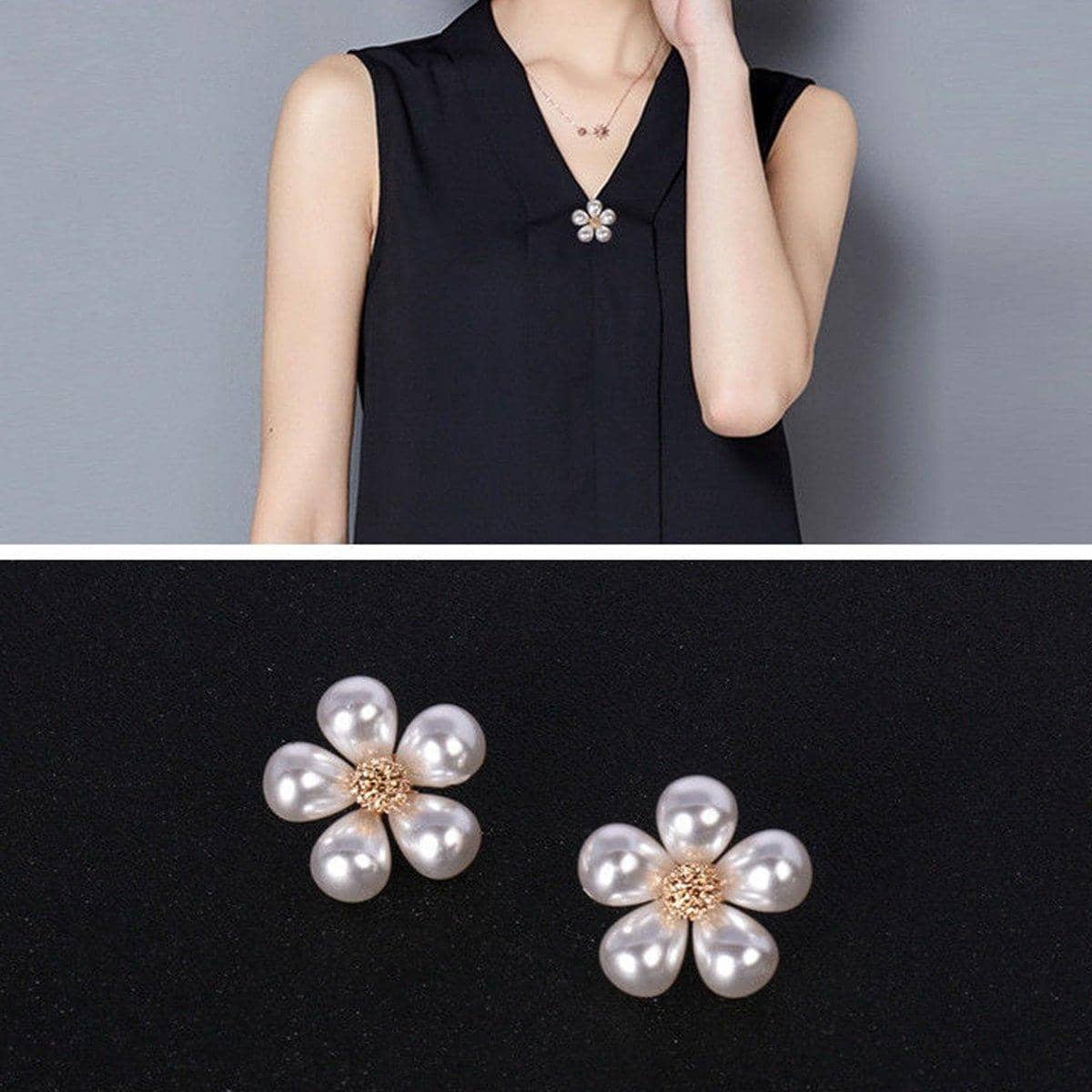 Imitation Pearl Flower Brooch - Size S, 2.5 cm Diameter - view 5