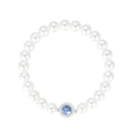 Imitation Pearl Stretch Bracelet with Blue Centre Gemstone - White - view 2