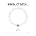 Imitation Pearl Stretch Bracelet with Blue Centre Gemstone - White - view 3