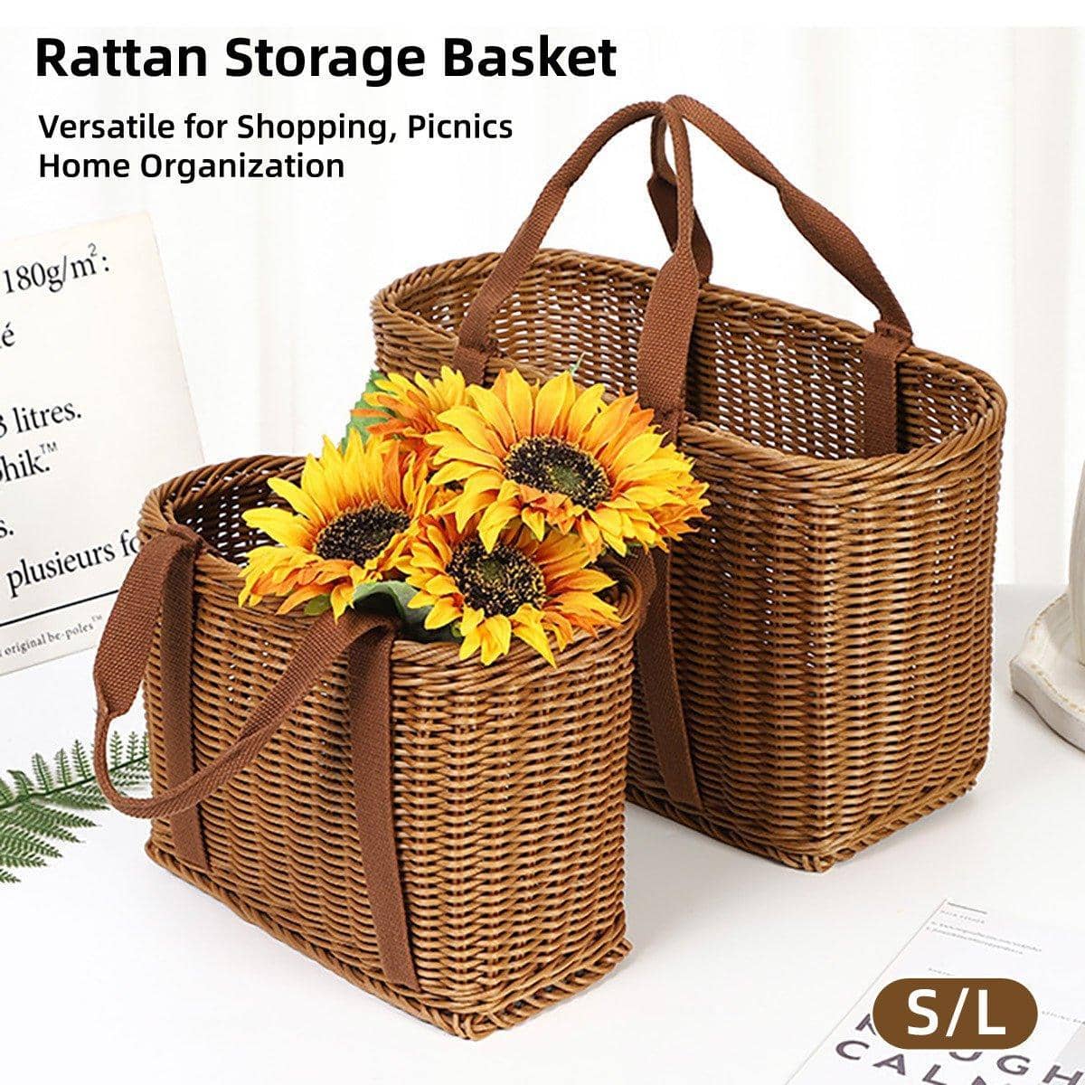Imitation Rattan Woven Basket with Handles - Small (29 x 15 x 20 cm) - view 2