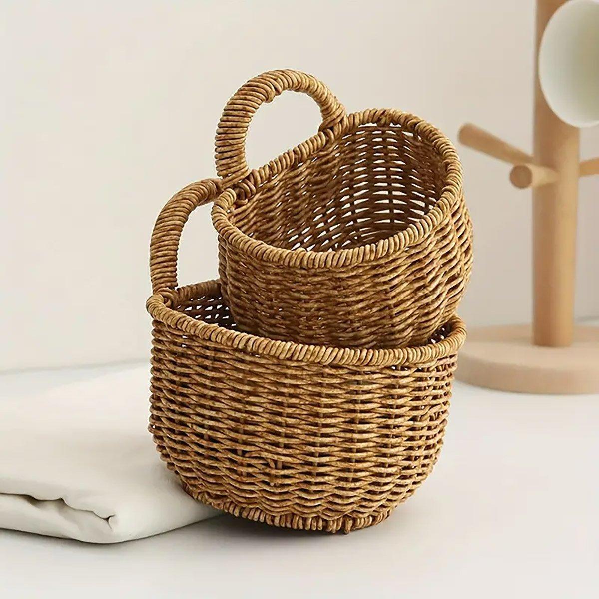 Imitation Rattan Woven Hanging Basket for Wall Storage - Small - view 14