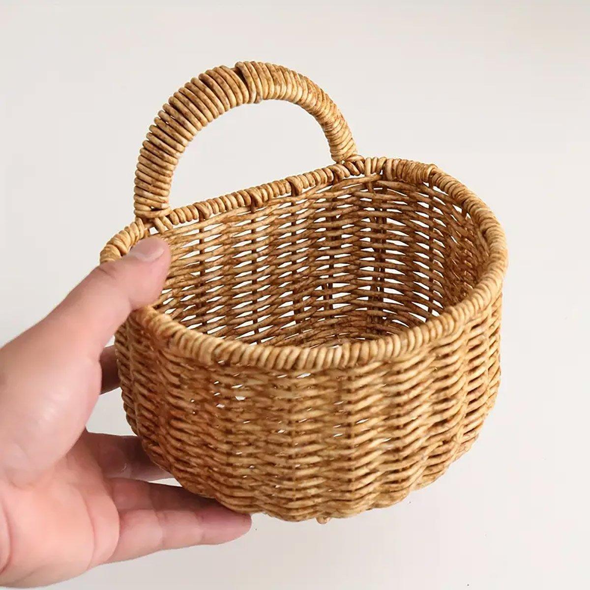 Imitation Rattan Woven Hanging Basket for Wall Storage - Small - view 16