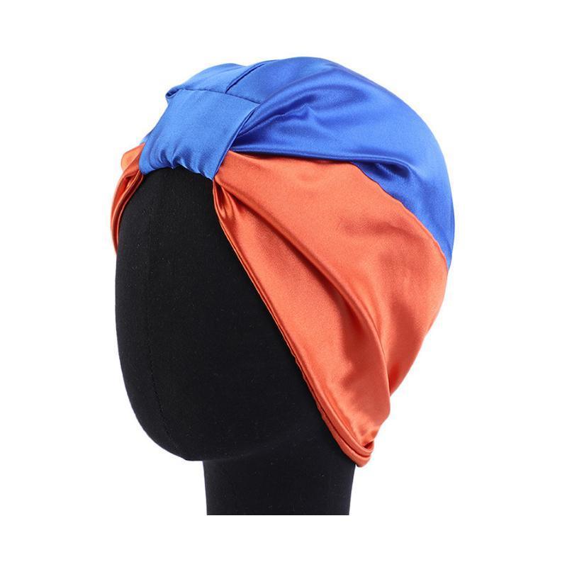 Imitation Silk Sleeping Cap for Women - Orange x Blue