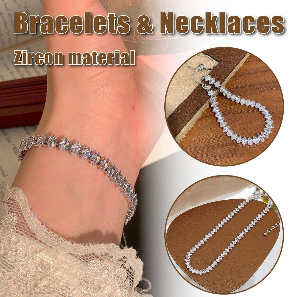 Imitation Zircon Gem Bracelet - Silver, Adjustable - view 2