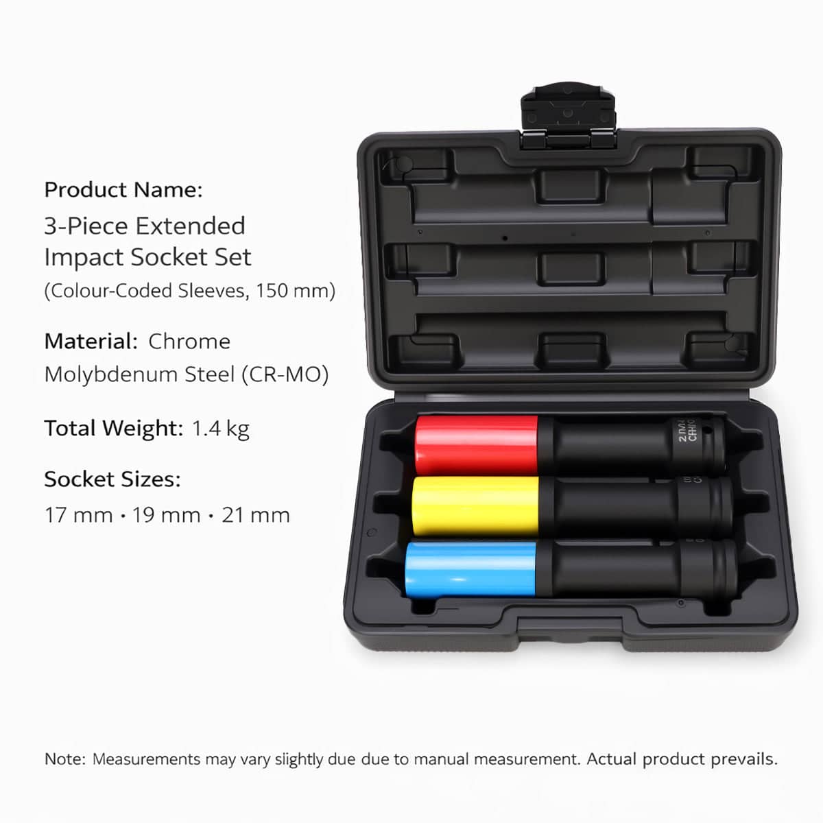 Impact Socket Set of 3 Deep 150 mm Wheel Nut Sockets, CRMO with Rim Protection Sleeve - view 5