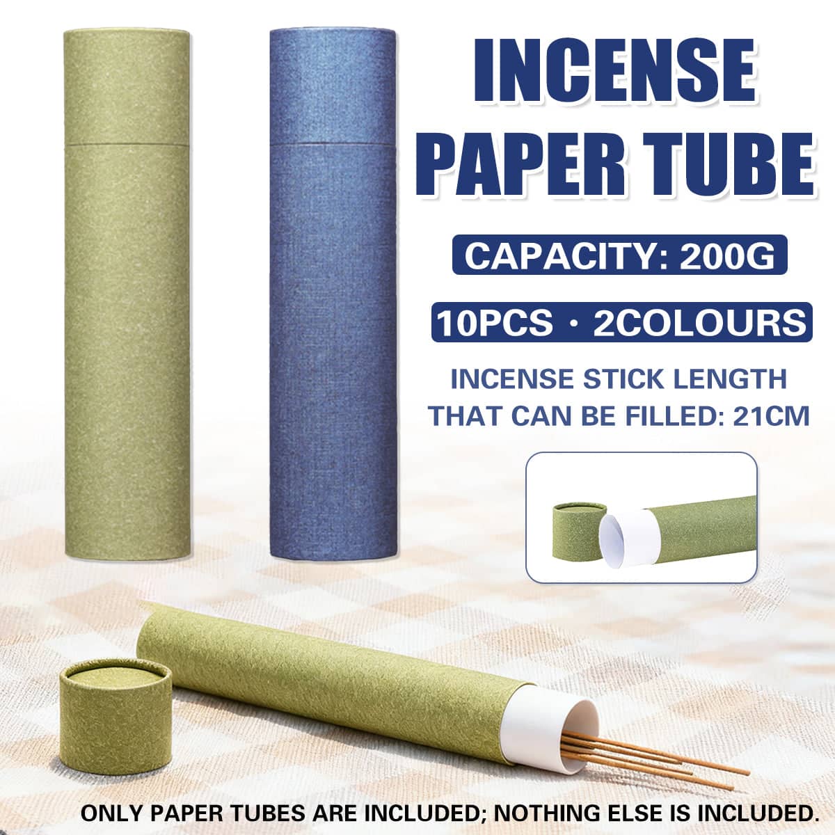 Incense Paper Tubes, 200 g Capacity - Olive Green, Pack of 10 - view 2