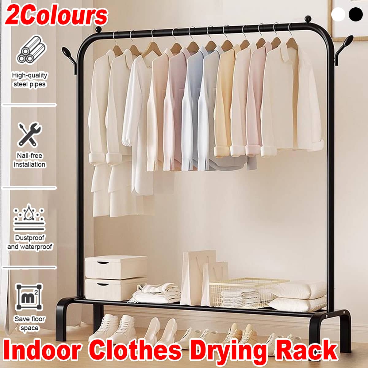 Indoor Clothes Drying Rack Space Saving for Laundry and Bedroom - White - view 2