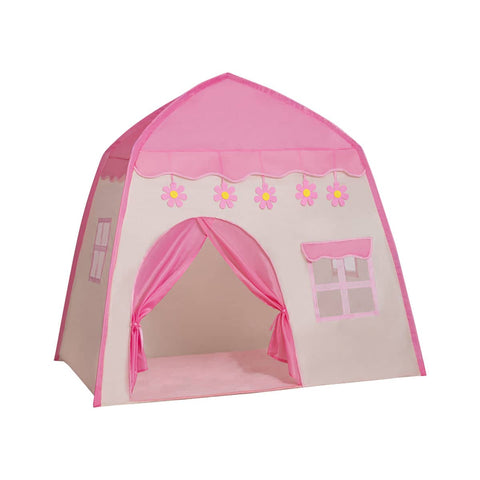 Indoor Kids Play Tent Playhouse - Pink with Flower Decorations