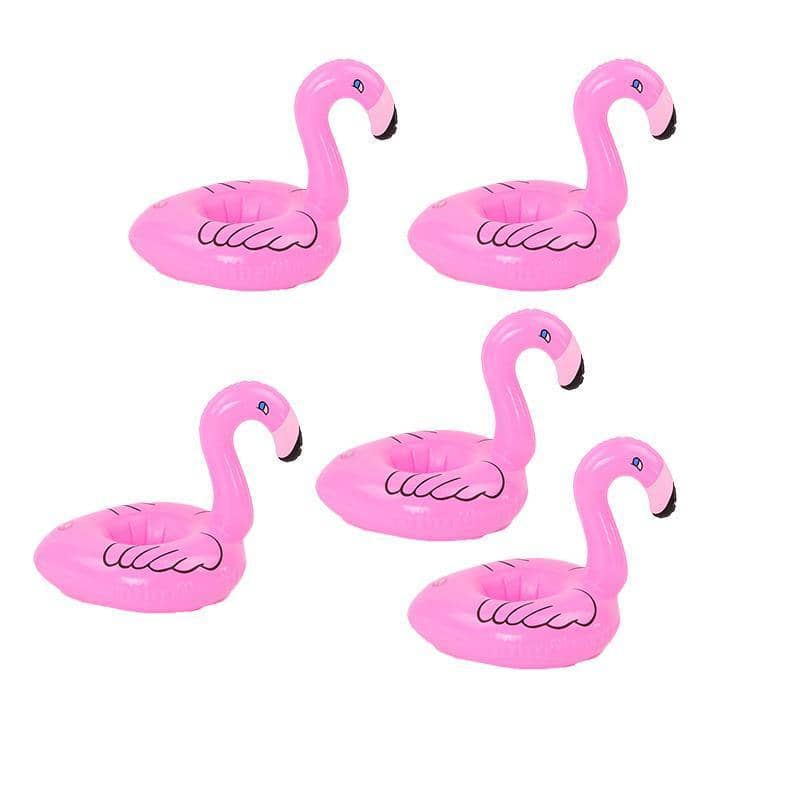 Inflatable Floating Drink Holders for Pool and Bath, Pack of 5 - Pink Flamingo