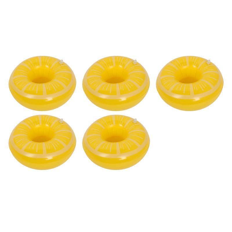 Inflatable Floating Drink Holders for Pool and Bath, Pack of 5 - Yellow Lemon