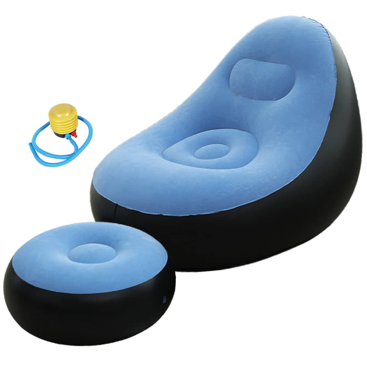 Inflatable Lazy Sofa Recliner with Footrest and Foot Pump - Blue